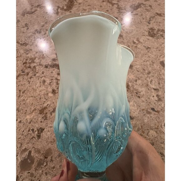 Vintage Fenton Blue Opalescent Handkerchief Ruffled Vase Lily of the Valley 6” - Picture 4 of 7